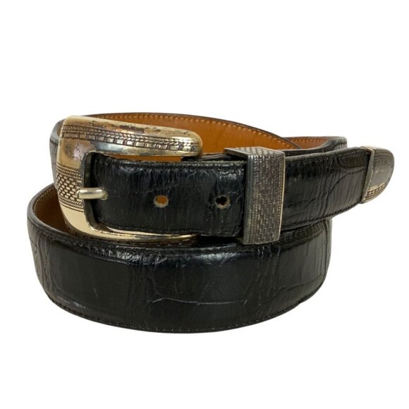 Vintage Onyx by Brighton Mens Belt Size 44 Black Croco Textured Leather Western - Picture 1 of 4